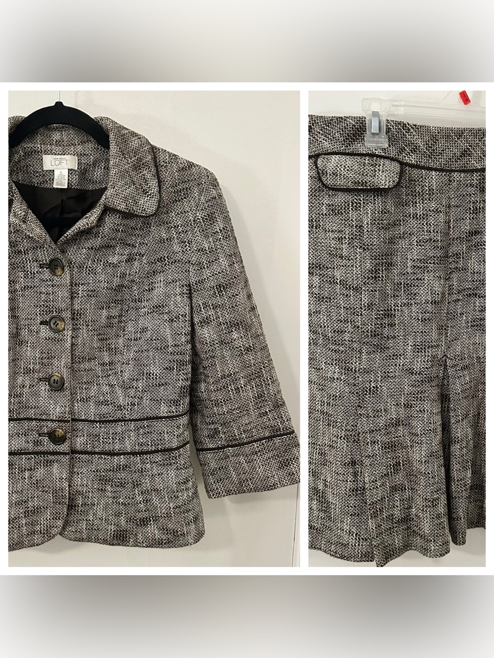Ann Taylor LOFT Women’s Tweed Blazer Skirt Suit Set BROWN White Boucle Size 8